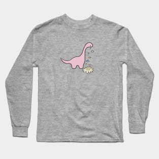 Cute Pink Kawaii Dinosaur Crying Flowers Long Sleeve T-Shirt